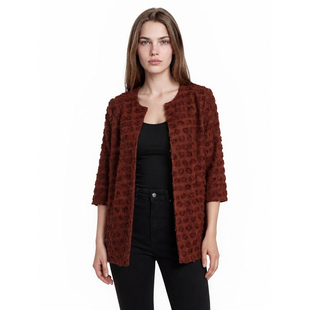 Dennis by Dennis Basso Open Jacket Sweater Womens Size 1X Rust Textured Fuzzy